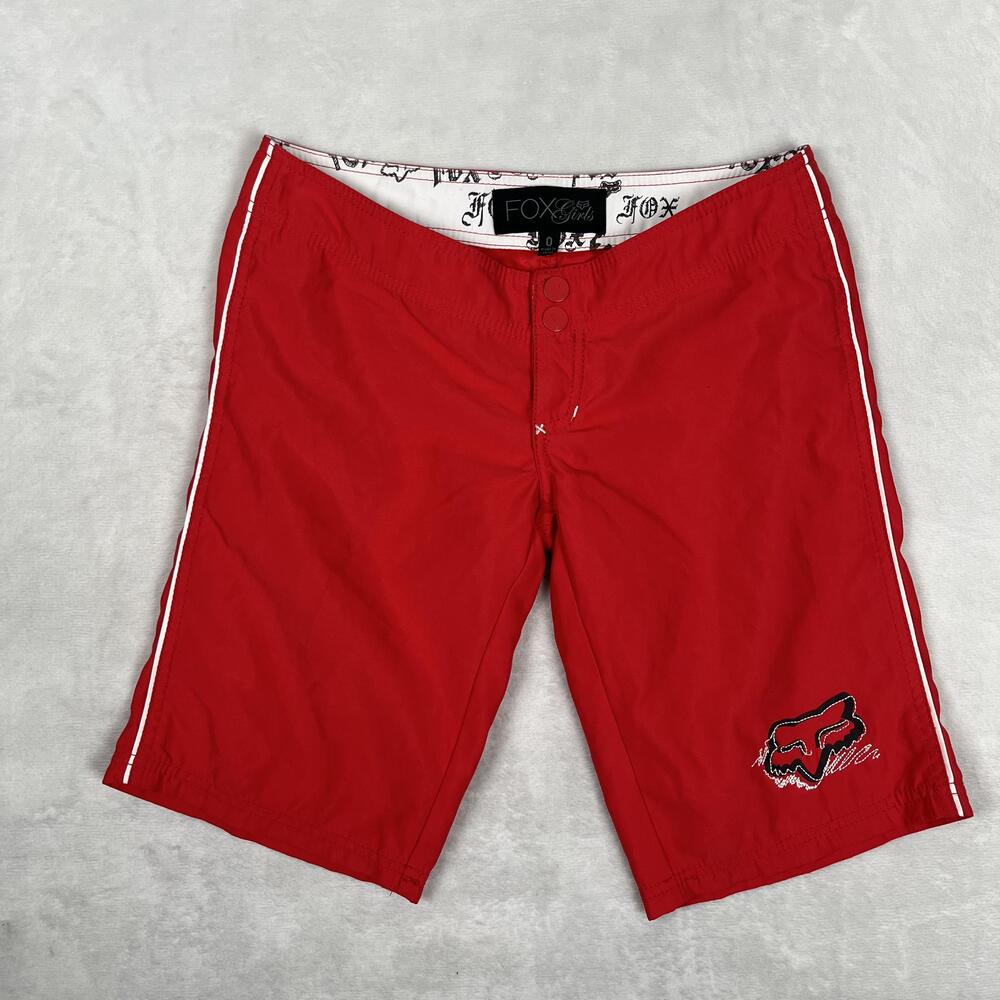 Vintage Fox Racing Shorts Womens 0 Red Bermuda Boardshort Swim Surf Beach Y2K